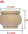 Real Deal Solid Hardwood 2 Inch Round Bun Feet For Furniture Upgrades And DIY Repairs Includes Mounting Plates With Screws Set Of Four Unpainted Custom Paint Ready Replacement Legs For Cabinets Desks Sofas, showing dimensions 2x2.2 inches.