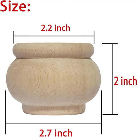 Real Deal Solid Hardwood 2 Inch Round Bun Feet For Furniture Upgrades And DIY Repairs Includes Mounting Plates With Screws Set Of Four Unpainted Custom Paint Ready Replacement Legs For Cabinets Desks Sofas, showing dimensions 2x2.2 inches.