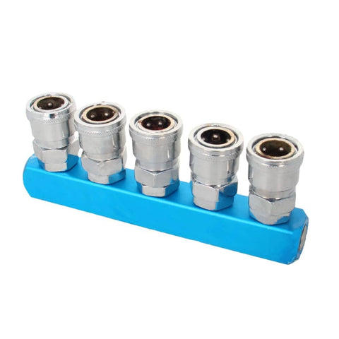 Three Piece Five Way One Half Inch Manifold Block Splitter For Air Hose Inline Use Iron G Thread Air System Fitting