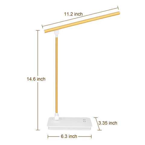 Must Have LED Desk Lamp With USB Charger, Dimmable Eye Caring Light, gold and white lamp dimensions