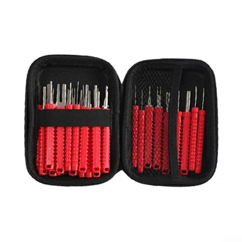 30 Piece Terminal Removal Tool Kit With Stainless Steel Extractors For Electrical Connectors And Harness Maintenance Red Built Tough