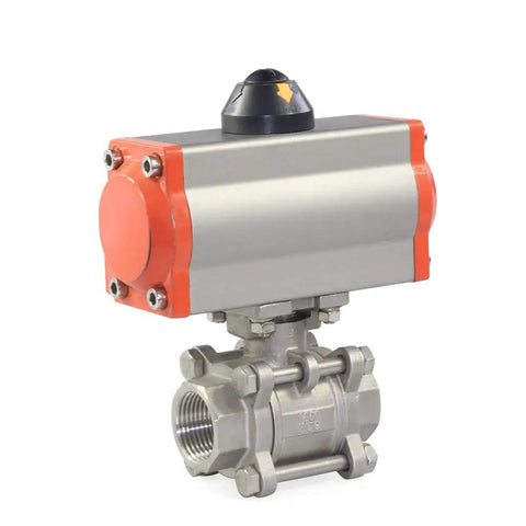 Three Quarter Inch Pneumatic Actuated Ball Valve Double Acting 3 Piece Stainless Steel Valve With PTFE Seats