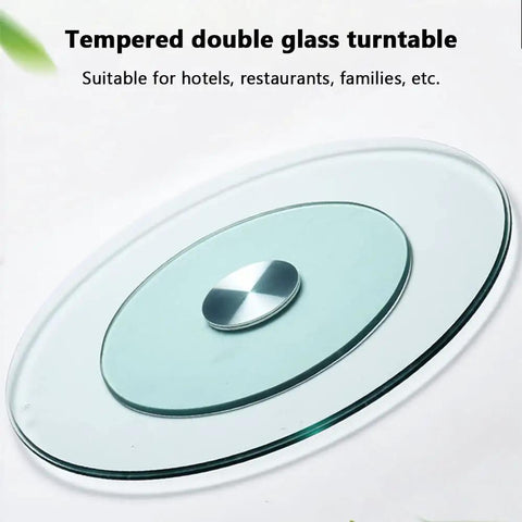 Double Layer Quiet Bearing Lazy Susan Turntable with Tempered Glass Edge, suitable for kitchens and dining rooms, 35 inch