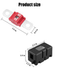 Rock Solid 2 Pack of 50 Amp Ami Midi Fuse Holder Kit Bolt Down Automotive Fuse Block With Splash Proof Cover for Trucks Buses and Work Gear, showcasing product size dimensions.