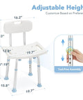 Adjustable Bathtub Shower Chair With Removable Back No Fuss Tool Free Assembly Anti Slip Bath Stool Fits Up To 300 Lbs, height details