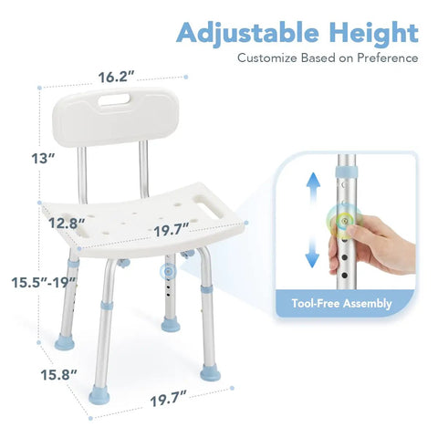 Adjustable Bathtub Shower Chair With Removable Back No Fuss Tool Free Assembly Anti Slip Bath Stool Fits Up To 300 Lbs, height details