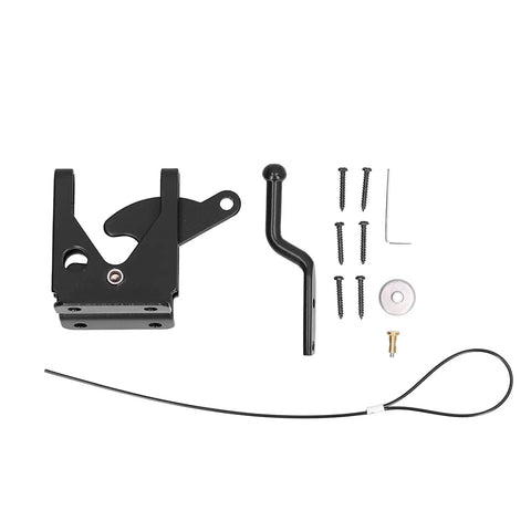 Solid As A Rock Iron Gate Latch With Self Locking Feature And Adjustable Cable Reliable Outdoor Fence Hardware parts set in black finish.