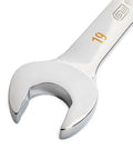 19Mm 4 Degree Swing Arch 12 Point Ratcheting Combination Wrench With Off Corner Loading And Dual Direction Ratcheting For A Tight Grip In Small Spaces 90 Tooth Box End, close-up of open end.