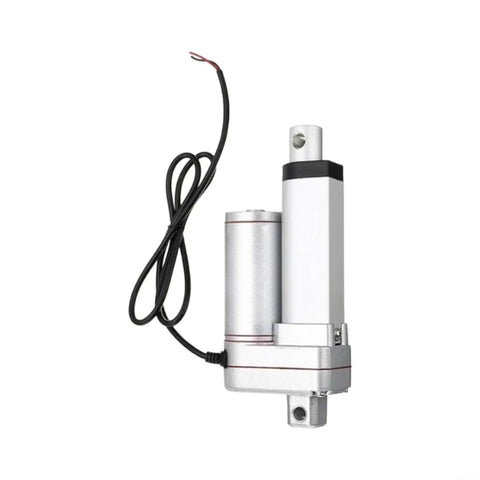 Straight Up Linear Actuator Motor Delivering 1000N Thrust Along 50Mm Travel with aluminum shaft and motor wiring.