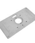 Top Shelf Aluminum Router Table Insert Plate For Butter Smooth Woodworking Cuts No Sweat Install Totally Bulletproof Build Shiny Silver Finish, flat view with ruler markings.