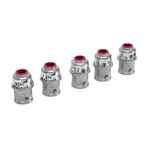 Tool Free Snap In Metal Clad Cable Connectors 3 8 Inch with zinc die cast body for electrical conduit setups.