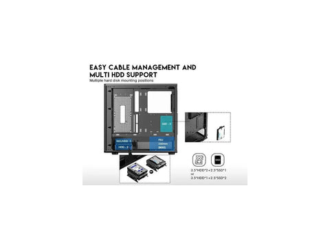 Interior of ATX Mid Tower Gaming Case With Walnut Wood Front Panel And Tempered Glass Side Panel, showcasing HDD mounts.