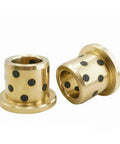Rugged Flanged Bronze Graphite Bushings Self Lubricating Oilless Bearings That Run Smooth As Butter Through Harsh Environments Heavy Duty Shaft Sleeves With Zero Hassle Maintenance And Battle Ready Durability 2 Pack, showcasing flanged brass and graphite sleeves.
