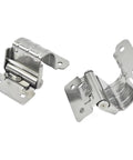Stainless steel torque built-in hinges, front view, two with mounting plates