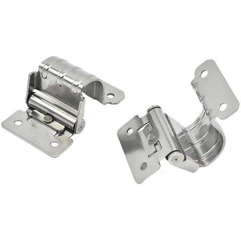 Stainless steel torque built-in hinges, front view, two with mounting plates