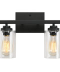 Industrial Vintage Vanity Light Wall Sconce Two Lights Black Finish With Clear Glass Shades Over Mirror Ideal For Hallway Kitchen Living Room And Bedroom Dope Modern Farmhouse Style front view