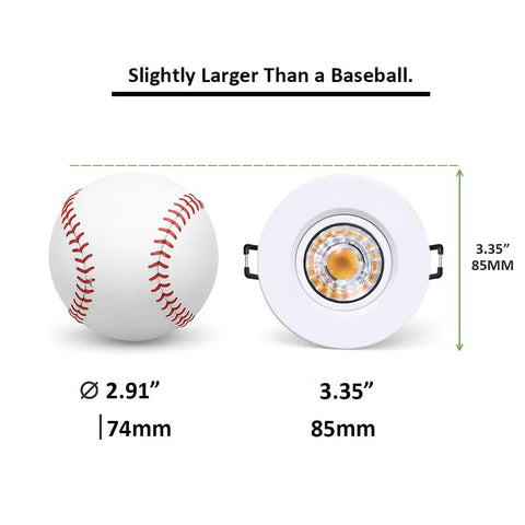 Canless Recessed Gimbal Downlight 3 Inch Eyeball Spotlight With 5 CCTs, Dimmable 8W, 360 Degree Rotatable and 30 Degree Tilt, Includes Junction Box, White Round Trim, Easy Install Ceiling Lights Kit, 6 Pack