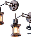 Farmhouse Dimmable Swing Arm Wall Light Two Pack Hardwire Or Plug In Rustic Vintage Sconce with On Off Switch and 68 Inch Cord