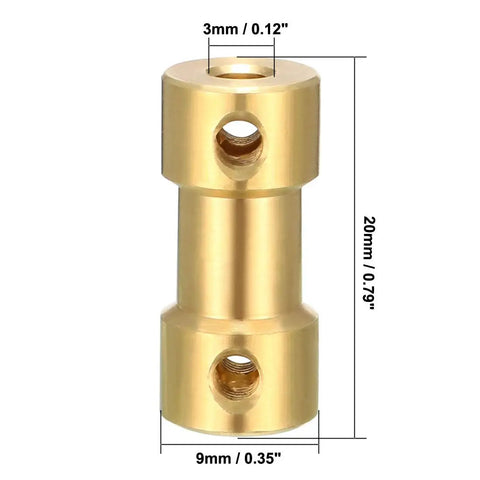 2 Pack Shaft Coupler 3mm to 3mm Connector Adapter For RC Planes Boats Motors Gold Tone Copper M3 Thread 20x9mm Size Easy Install Lightweight 16g Ideal DIY RC Build Accessory, 20x9mm