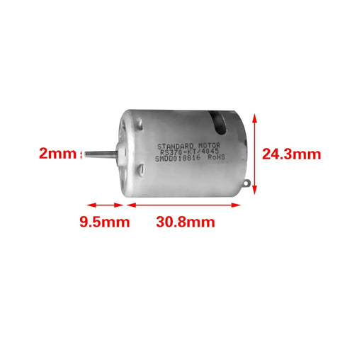 Micro RS370 DC Motor 370 Size Compatible With 6V 7.2V 9V 12V Delivers 33600 RPM High Speed And Beefy Magnetic Power dimensions