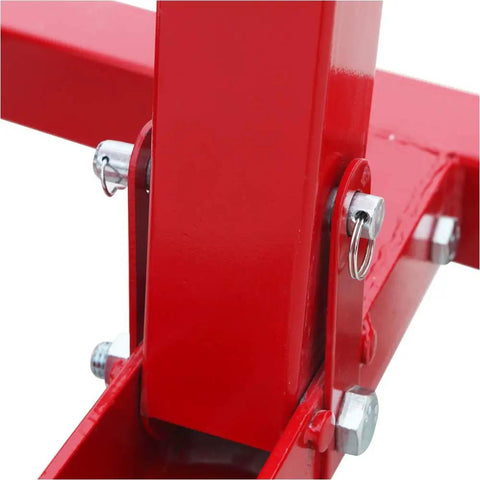 Close-up view of Top Shelf 2 Ton Steel Garage Engine Hoist With Folding Frame attachment and reinforced boom for heavy duty lifting.