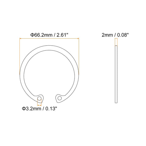 Five Pcs 62mm Internal Retaining Ring Circlip Set, 304 Stainless Steel Internal Snap Rings C Clips For Grooved Shafts And Studs diagram.