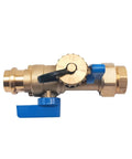 3/4-in brass tankless water heater isolation valve with pressure-relief valve, blue lever, female threaded x press