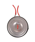 Top view of Ultralight Titanium Camping Pot With Folding Handle, 900 Ml Capacity, showing lid and red handles.