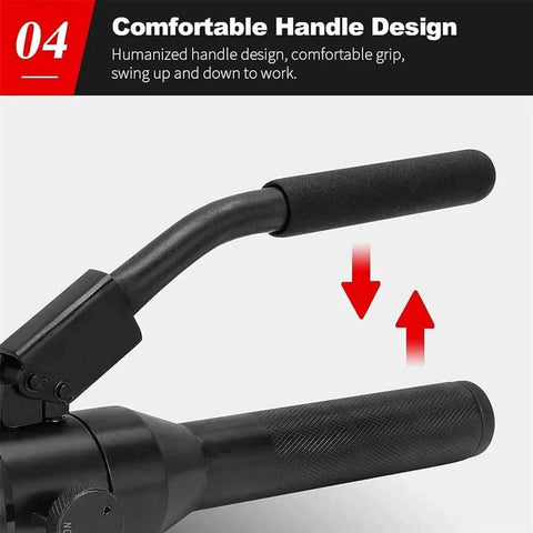 Close-up of handle design of Heavy Duty Hydraulic Knockout Punch Kit For Electrical Conduit Holes With Six Dies Spanning 22.5mm To 61.5mm.