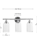 Freya All In One 5 Piece Bathroom Set With Chrome Vanity Light And Frosted Glass Shades over dimensions chart. Modern Glam Bath Accessories Kit.