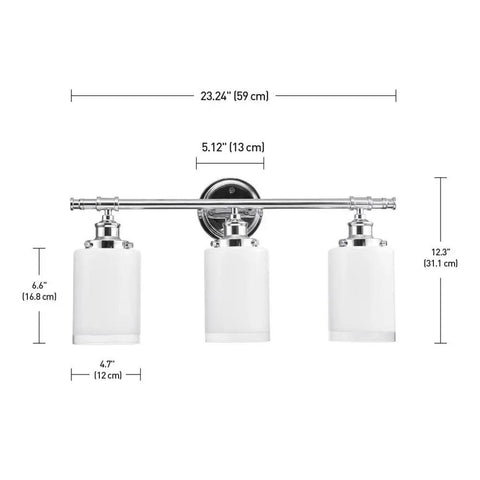 Freya All In One 5 Piece Bathroom Set With Chrome Vanity Light And Frosted Glass Shades over dimensions chart. Modern Glam Bath Accessories Kit.