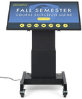 Built Tough 43 Inch Touchscreen Digital Signage Stand With Smooth Motorized Lift And Tilt Crisp Full HD 1080P Workhorse Mobile Kiosk For Retail Professionals, displaying course guide.