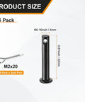 4 Pack M4x22mm Clevis Pins With Single Hole Black For Quick Rigging And Easy Assembly In Agriculture Industrial Aviation And Marine Projects, Heavy Duty Hardware For Mechanical Linkages, Lifting Gear, Hinges, Furniture Assembly. size chart showing 4mm x 22mm pin and split pin