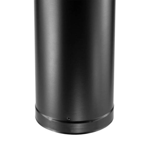 Close-up of Easy Install 6 Inch Double Wall Wood Stove Vent Pipe in galvanized and stainless steel construction, heavy duty black.