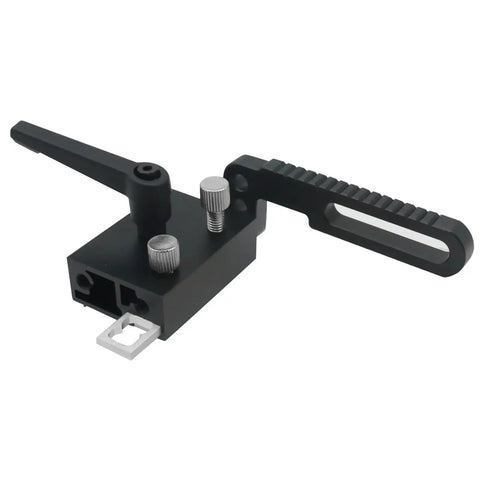 Get The Ultimate Saw Miter Track Stopper With Adjustable T-Slot Brackets For A Flawless Workbench Limit, black aluminum miter track stopper with adjustment handle.