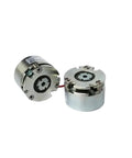 Two silver micro galvanic electromagnetic brakes with mounting flanges and red wiring (Amazon)