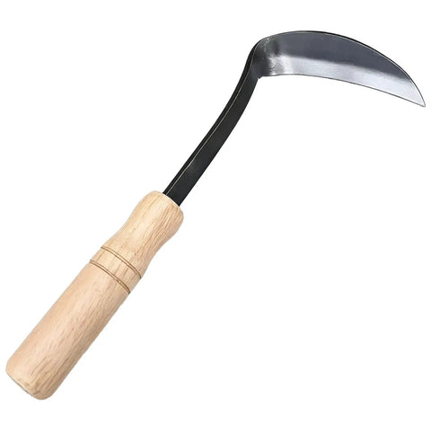 Left Handed Weeding Sickle with Beech Handle, 4.3 Inch Carbon Steel Cutter, Durable Garden Tool, 0.16 Inch Thick Blade