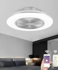 22 Inch White Modern Ceiling Fan With Light Remote LED Three Color Lighting Low Profile Flush Mount Quiet Motor in bedroom