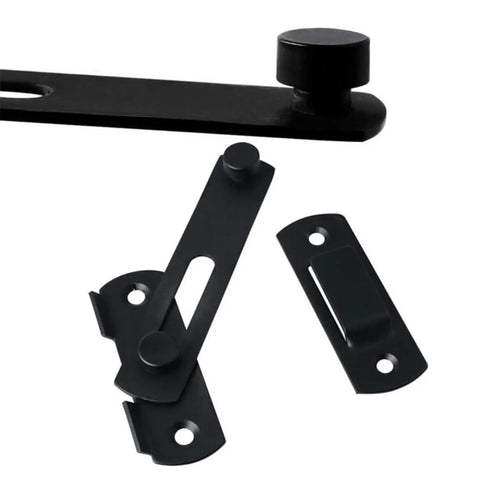 WUUWCHODC Stainless Steel Safety Snap Latch Door Bolt for Gate Hardware in black color with mounting pieces visible.