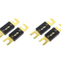 Premium Quality Heavy Duty 200 Amp ANL Fuse Gold Plated 32 Volt Circuit Protection For Car Audio Radio Stereo System Top Shelf 4 Pack close up of fuses