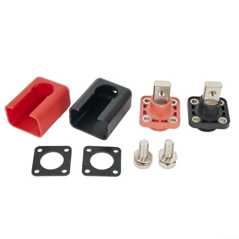 Straight Up Beast Grade 2Pack 200A Copper Battery Terminal Connectors with red black covers and mounting hardware.
