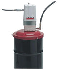 Badass 50 To 1 Grease Pump Sized For 120 Lb Or 16 Gal Drums Pumping 7500 Psi Across 5 Ft Hose with red and black drum.