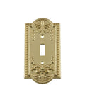 Meadows Light Switch Cover Plate In Greek Revival Style With Decorative Border And Curved Edges In Polished Brass Finish