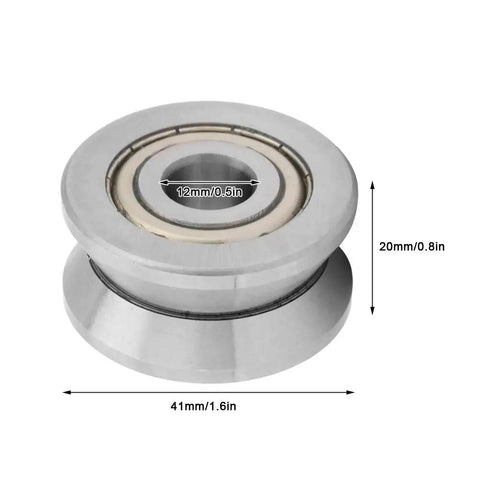 Premium 12X41X20Mm V Groove Track Roller with Double Sealed Metal Rings, 12mm inner diameter, robust steel for heavy duty setups.