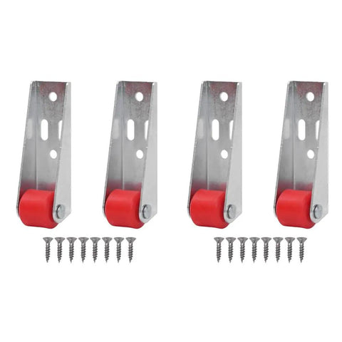Top Shelf Set Of Four Stainless Steel Cabinet Door Rollers Paired With Heavy Duty Galvanized Track And Durable Plastic Gliders For Smooth As Butter Bottom Casters with red rollers and screws