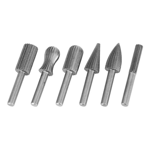 Heavy Duty Tungsten Carbide Burrs Six Pack Built Tough For Wood Carving And Metal Engraving With 6mm Shank grinding bits.