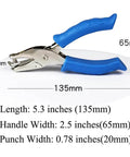 Single Hole Circle Paper Punch Handheld Scrapbooking Punch Rubber Coated Handle 6Mm Circle Puncher shown with blue rubber grips and dimensions