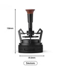 Smooth Operator Espresso Rotary WDT Tool And Coffee Stirrer With Built In Dosing Funnel Stand For Even Powder Distribution and Knockout Barista Shots At 54mm, side view with dimensions.