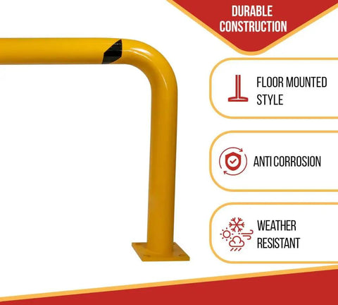 4 Pack Built Tough High Profile Steel Machine Guard Rails 36x48 Floor Mounted Yellow Powder Coat With Black Visibility Stripes