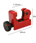 Adjustable Mini Copper Pipe Cutter For Copper Metal Plastic Brass And Thin Stainless Steel Tubing One Eighth To Seven Eighths Inch OD Three To Twenty Two Millimeter Portable Tube Cutter For DIY HVAC Plumbing Maintenance And Garage Work showing compact red design.